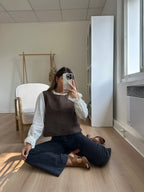 Ambre beige wide-collar blouse