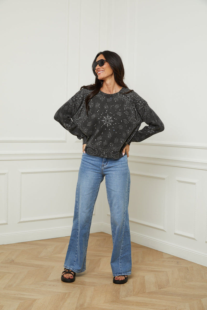 Edmond Bandana Print Sweater Anthracite