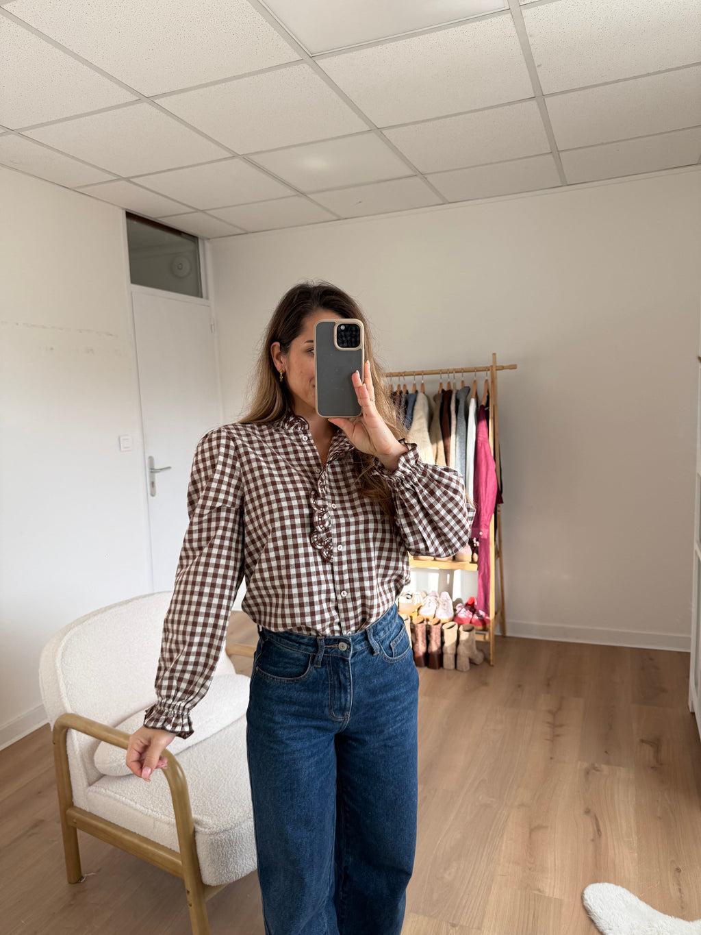 Léonor Brown Gingham Blouse