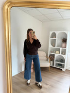 Pia Chocolate Wool And Mohair Bow Cardigan