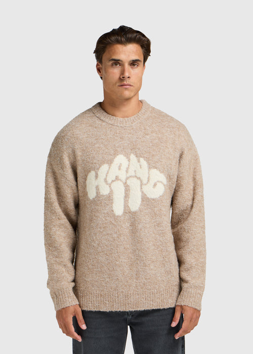 Round Neck Looped Logo Sweater - Sand