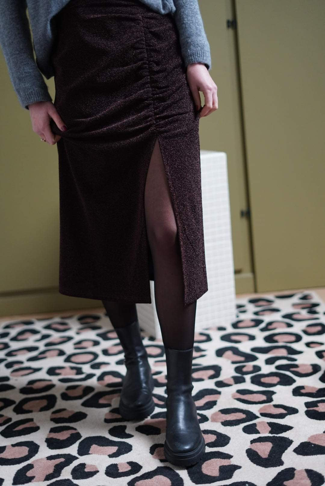 Bronze Glitter Eva Midi Skirt