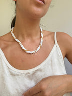 Vintage Gold-Tone Necklace - Twisted White And Gold-Tone Beads