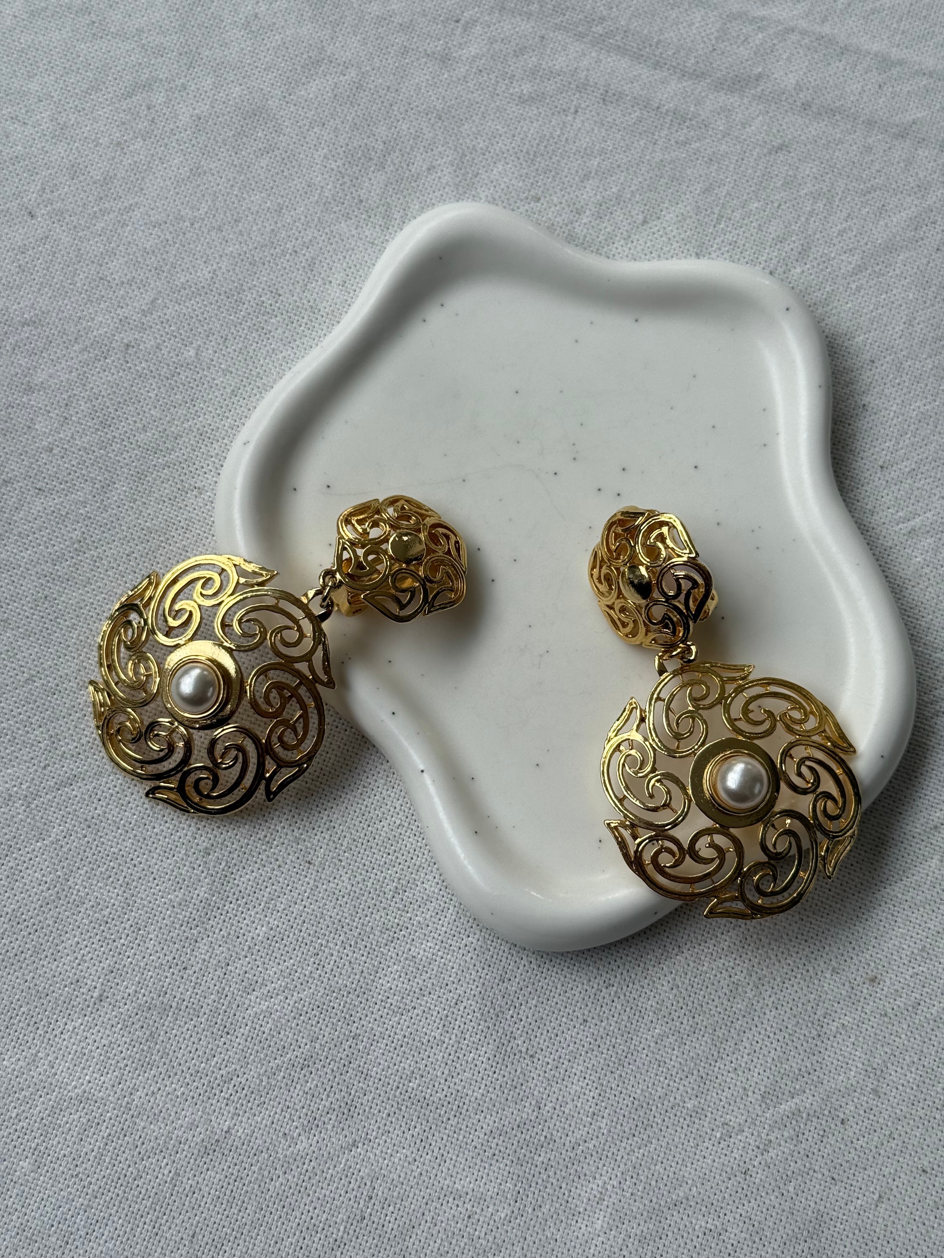 Pendientes Vintage - Colgantes Arabescos Y Perlas
