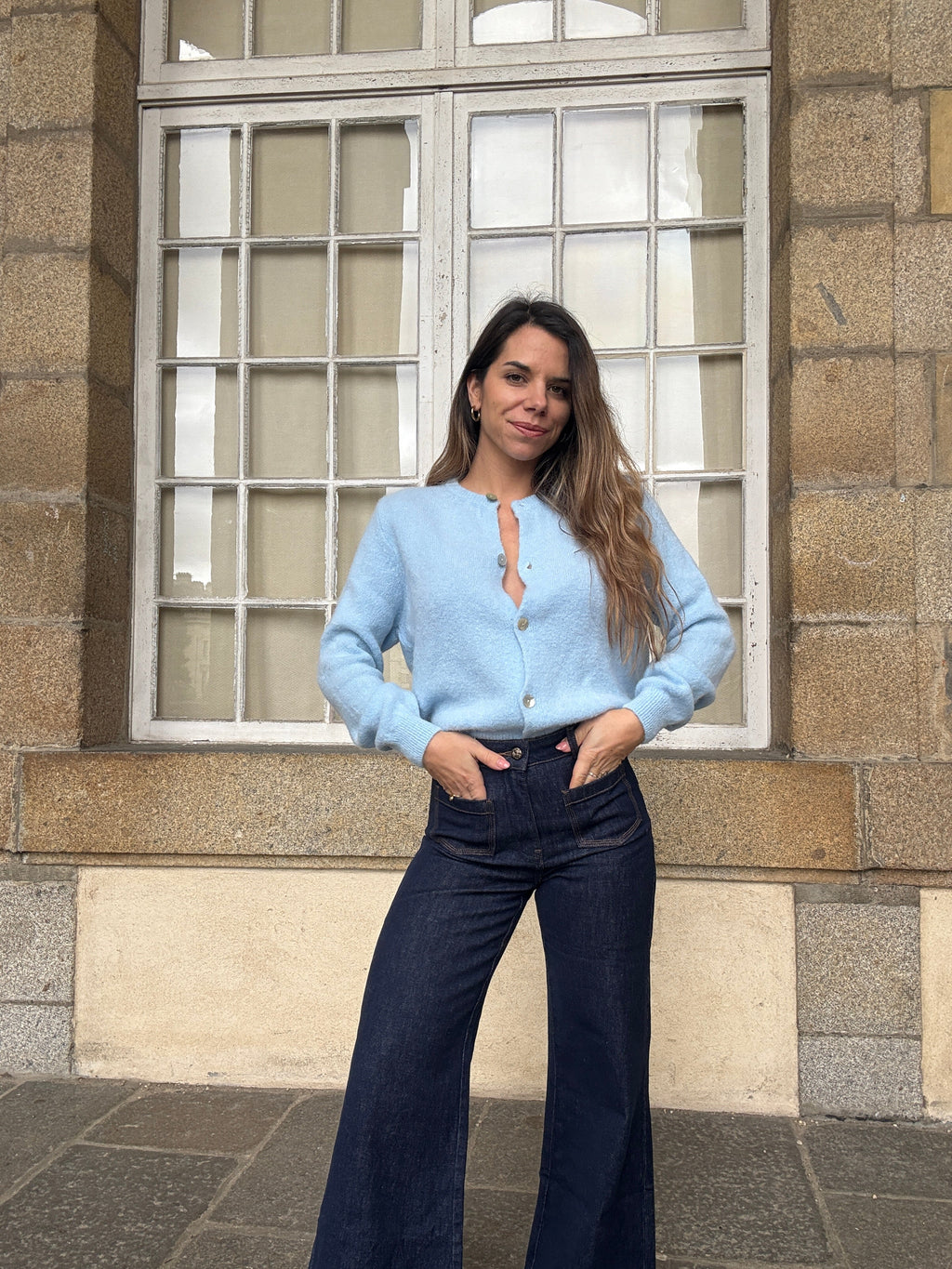 Prenda de punto de lana Léonie azul glaciar