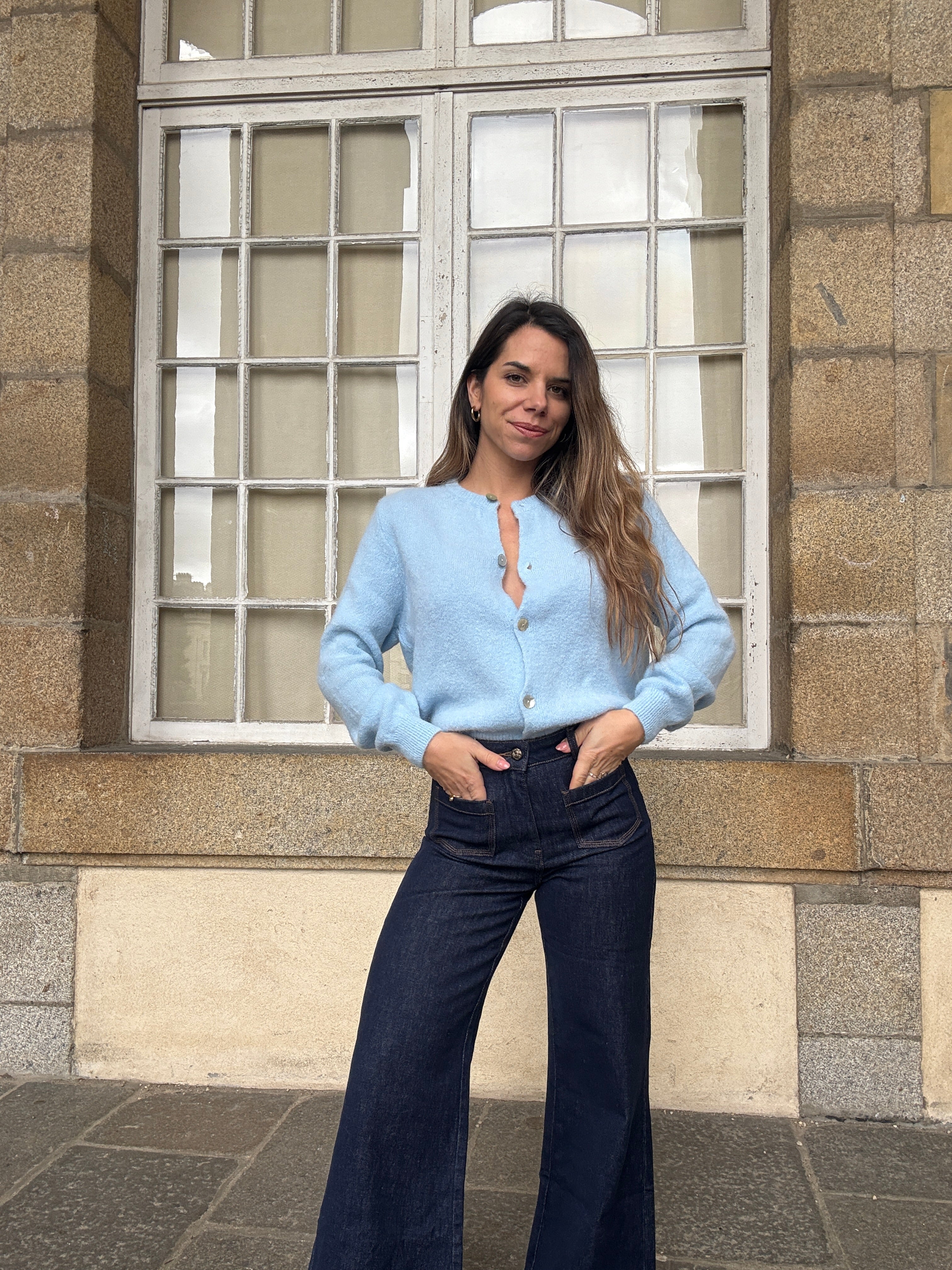 Prenda de punto de lana Léonie azul glaciar