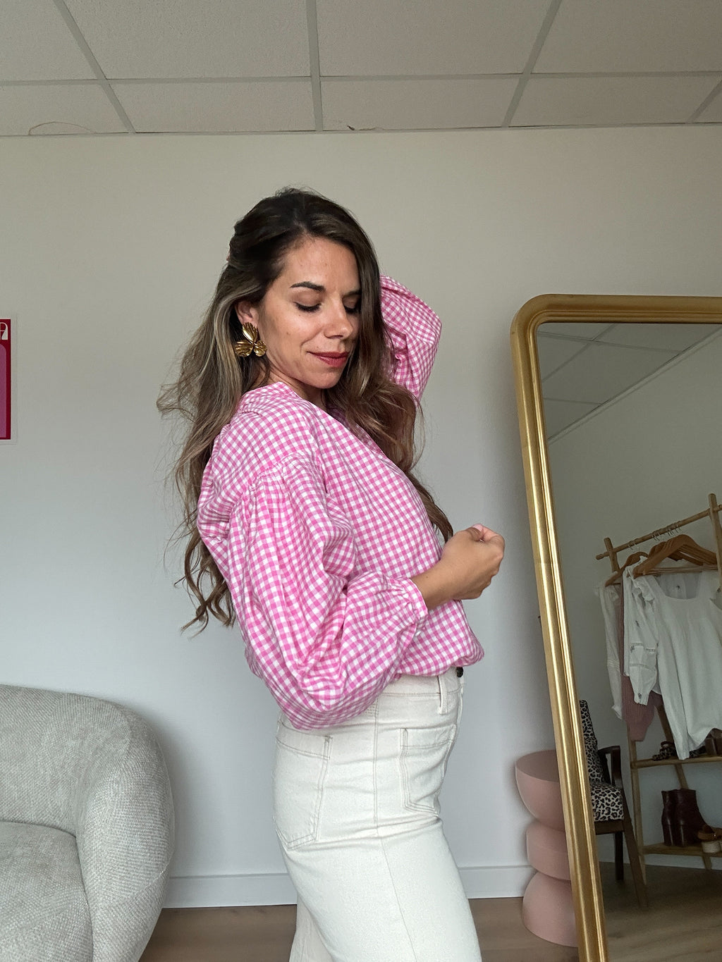 Blusa de cuadros vichy rosa Clothilde