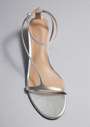 Zapatos Sanda Sandalia Tacón Bloque - Plata - Mujer