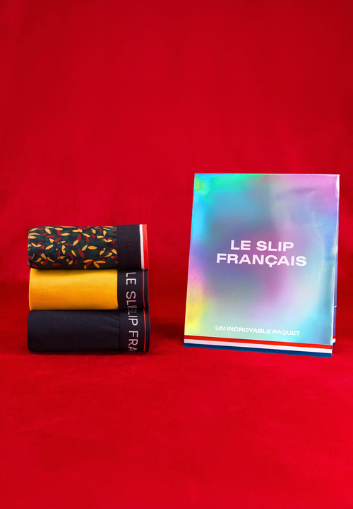 Lot De 3 Slips En Coton - Slips Marine Vert Sapin Moutarde