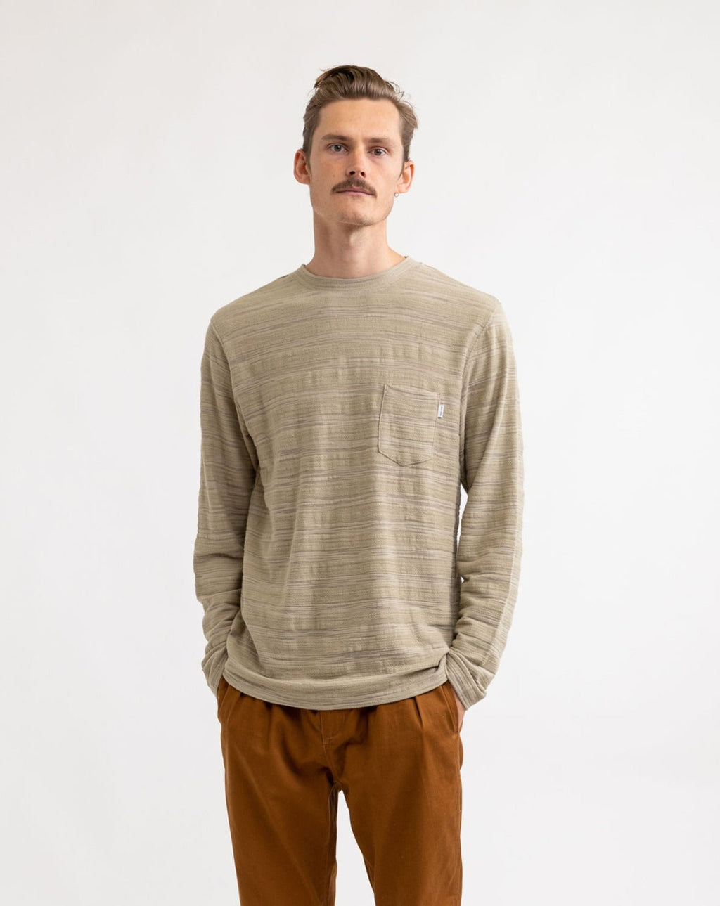 Rhythm - T-Shirt Dobby Stripe Pocket Ls T-Shirt - Maple - Men