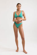 Rhythm - Braguita de bikini de corte alto con parte delantera en V y purpurina - Azul marino - Mujer