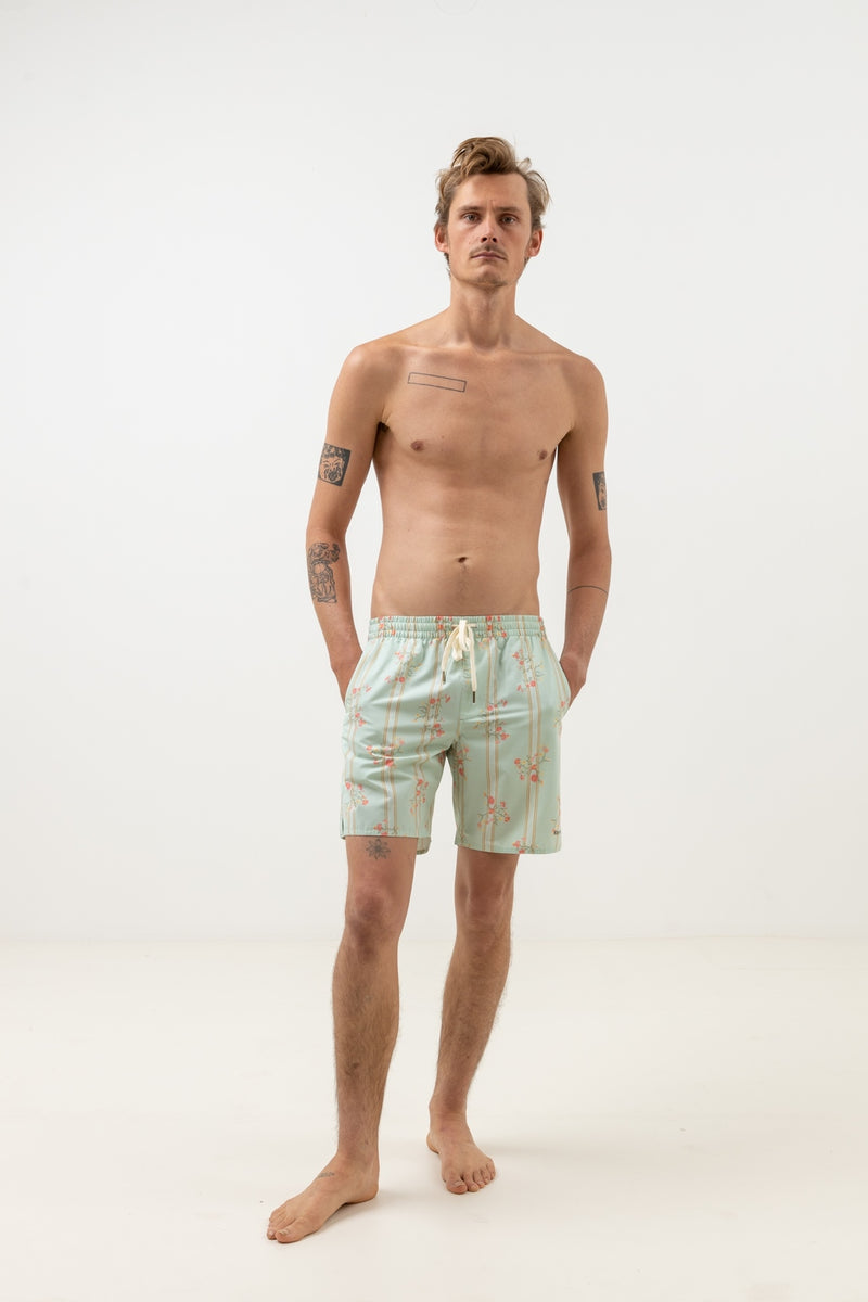 Rhythm - Short De Bain Floral Stripe - Sage - Homme