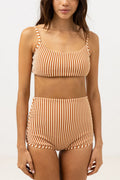 Rhythm - Sunbather Stripe Crop Top Swimsuit - Chocolate - Women