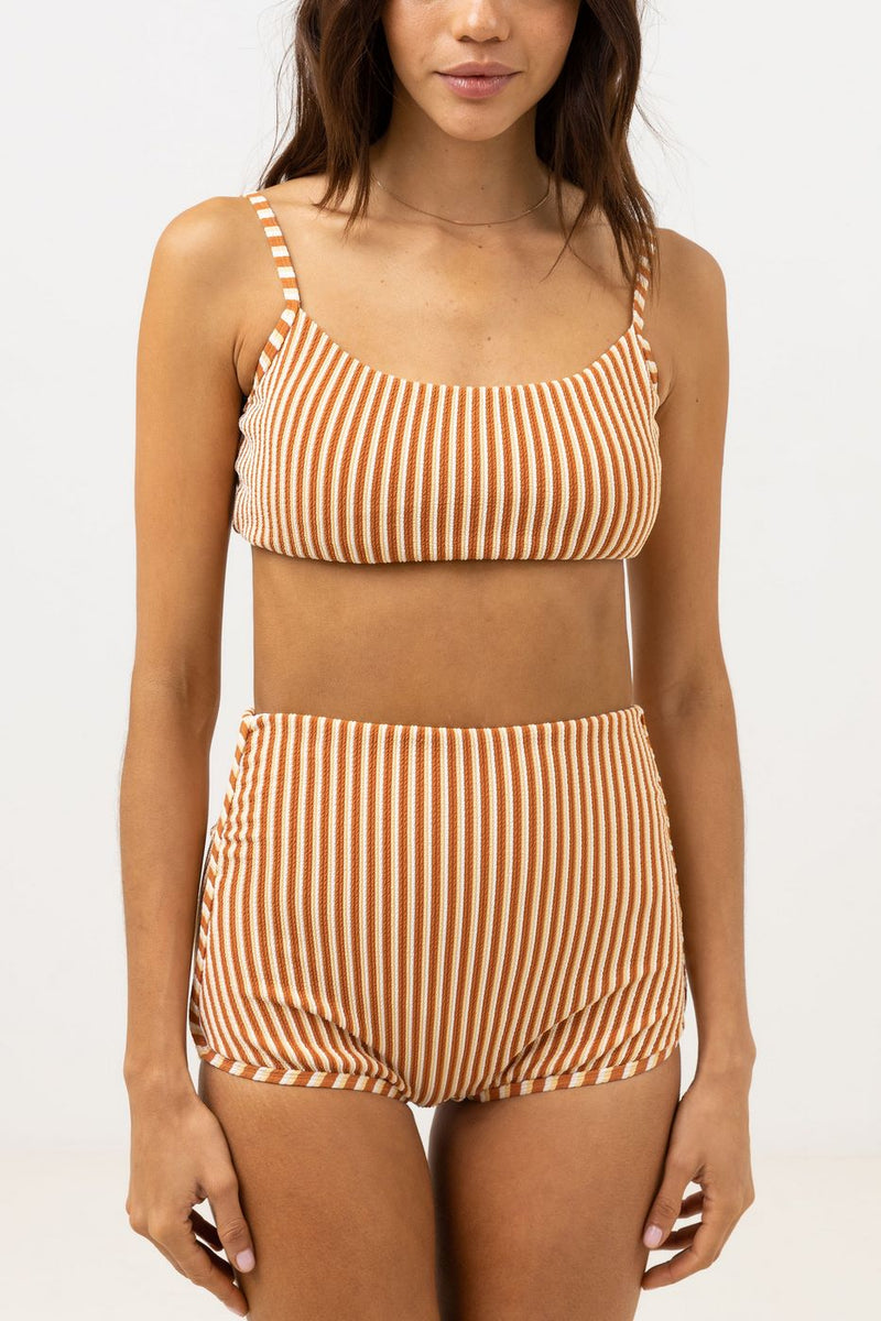 Rhythm - Bañador con top corto a rayas Sunbather - Chocolate - Mujer
