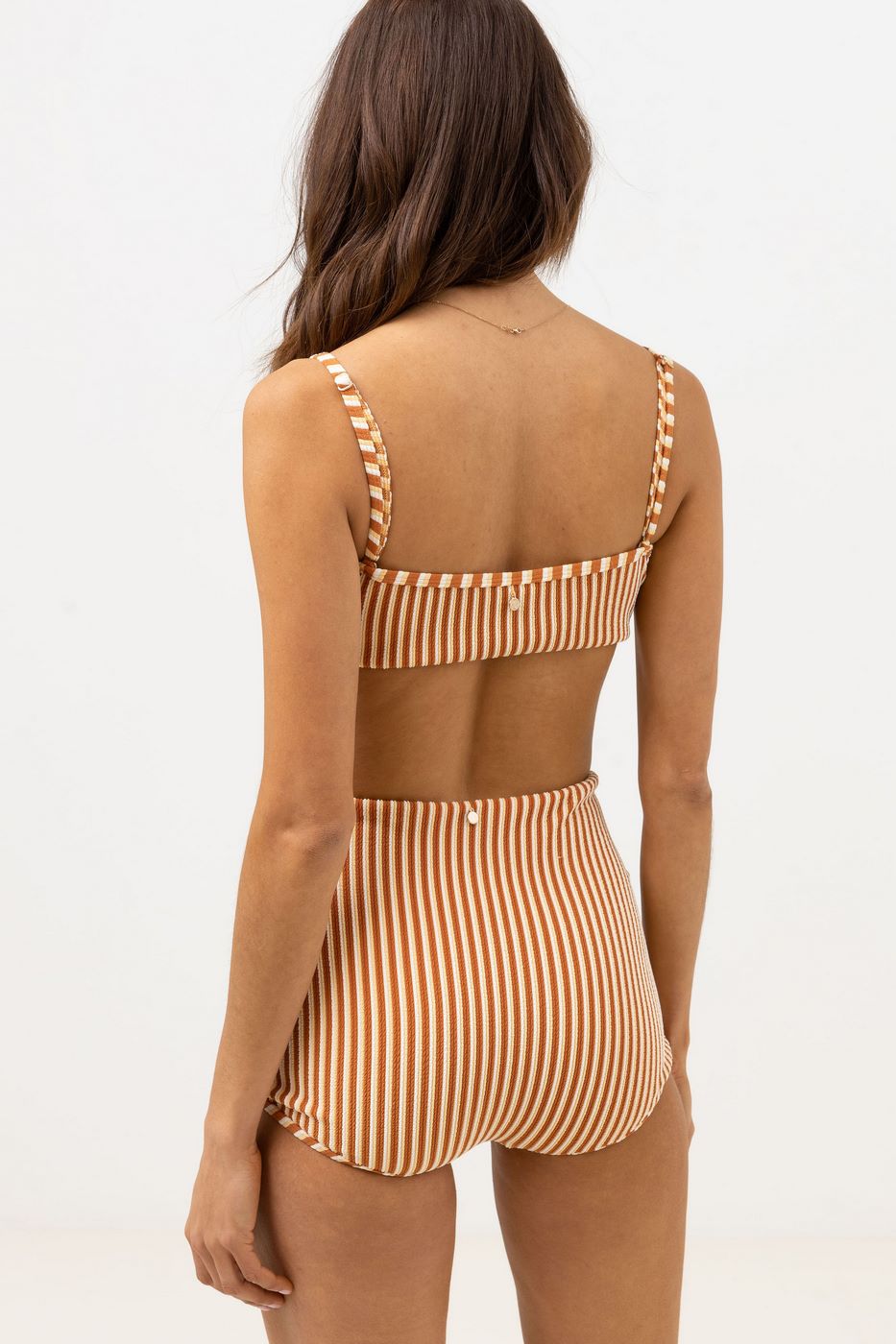 Rhythm - Sunbather Stripe Crop Top Swimsuit - Chocolate - Women