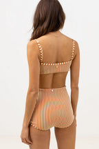 Rhythm - Sunbather Stripe Crop Top Swimsuit - Chocolate - Women