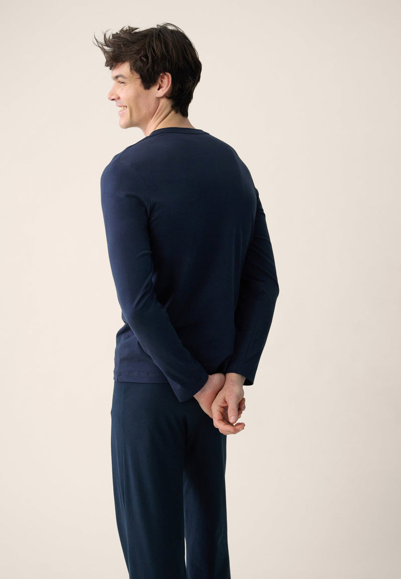 T-Shirt Homme Bleu Marine À Manches Longues En Coton - Superbe Marine