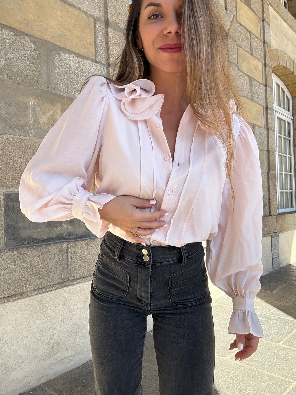 Blusa marrón rosa suave