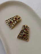 Boucles D’Oreilles Vintage - Pendantes Strass Rouge