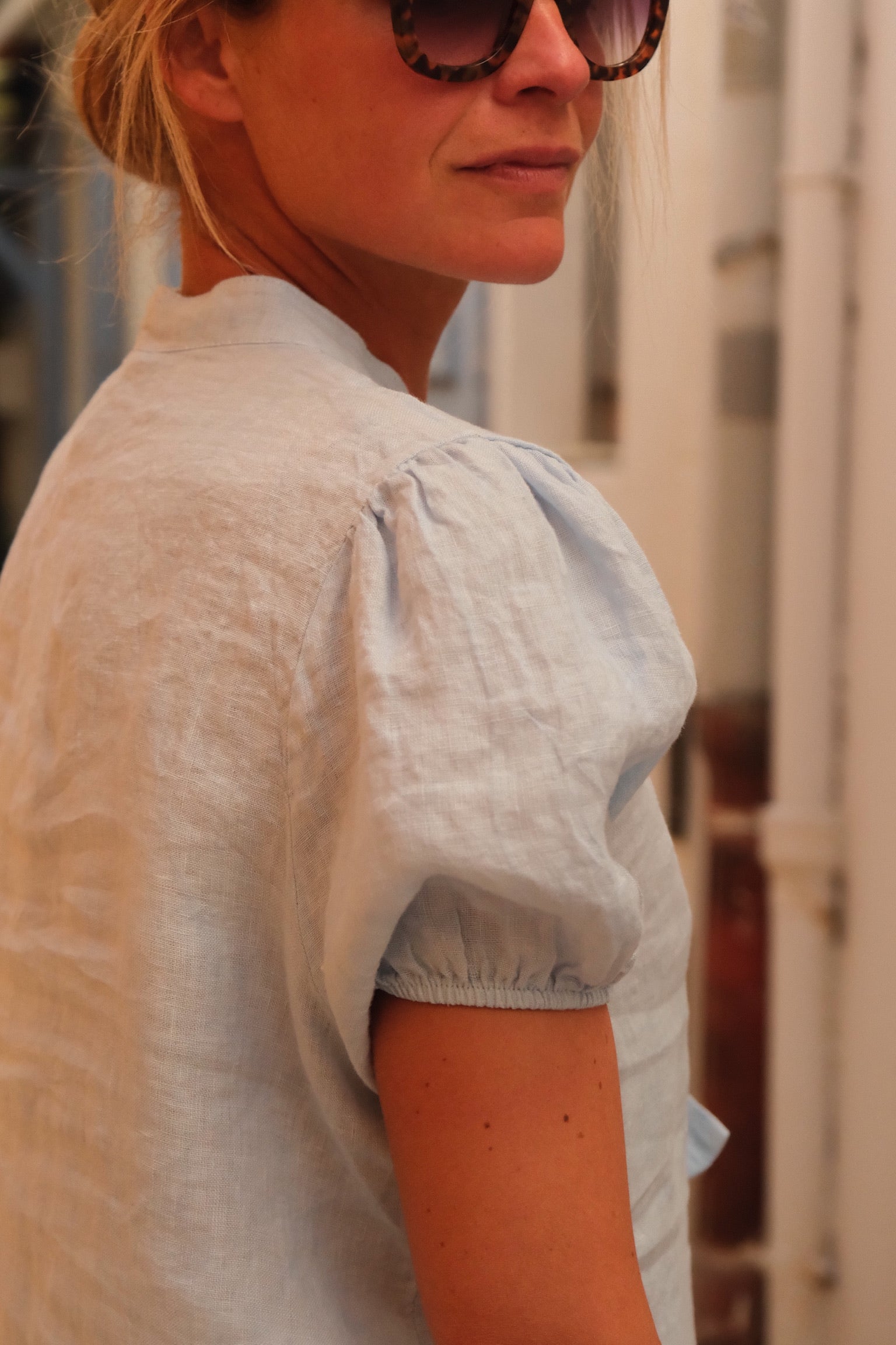Blouse Célestine lin bleu ciel