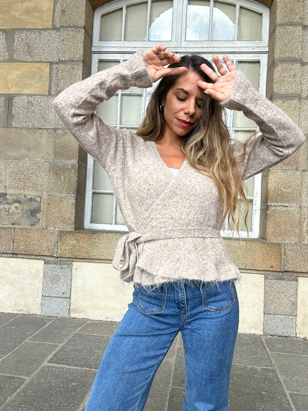 Cardigan à noeud Helena taupe