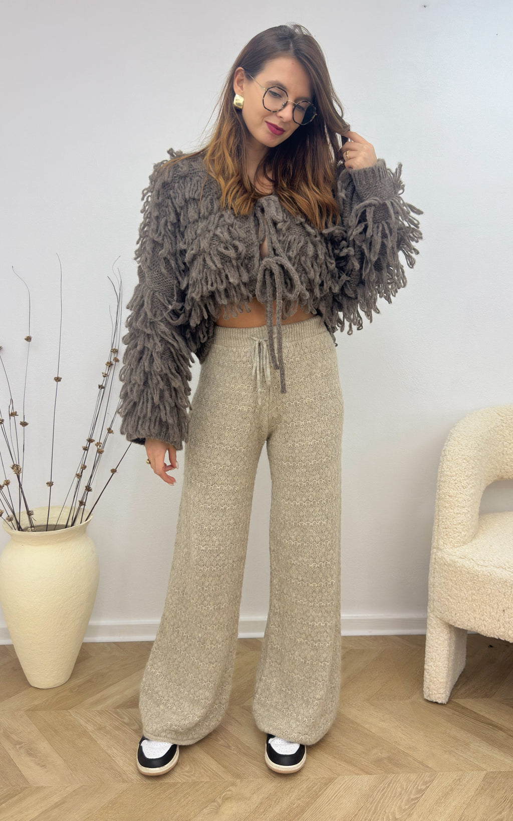 Talia Knitted Trousers - Beige