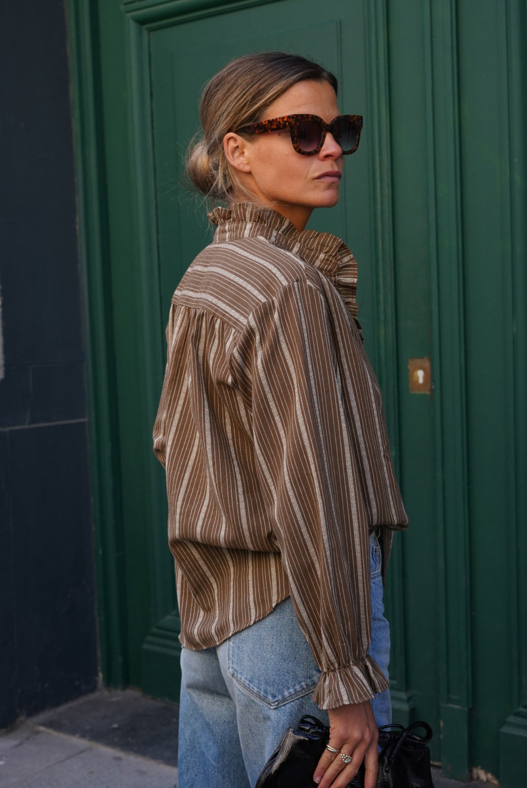 Sidonie Stripe Blouse Mocha/Ecru