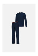 Ensemble Pyjama Haut Et Pantalon Bleu Marine En Coton - Pyjama Haut Manches Longues Superbe Et Bas De Pyjama Long Indomptable Marine