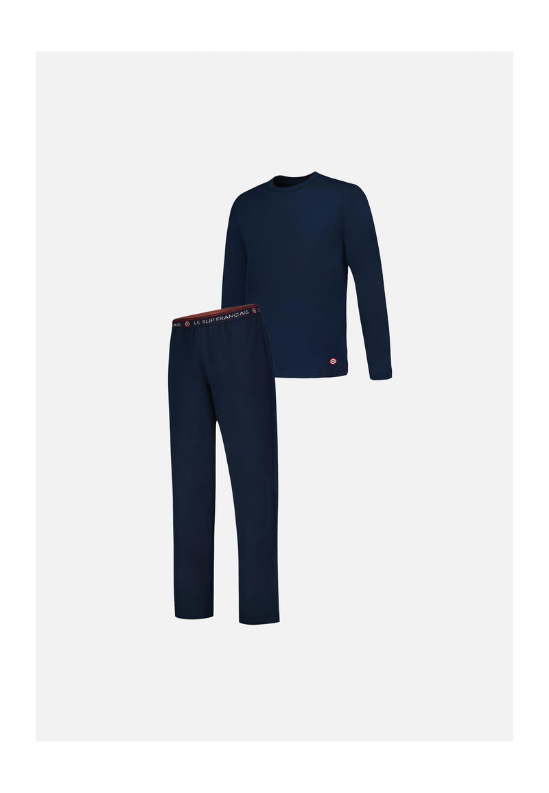 Ensemble Pyjama Haut Et Pantalon Bleu Marine En Coton - Pyjama Haut Manches Longues Superbe Et Bas De Pyjama Long Indomptable Marine