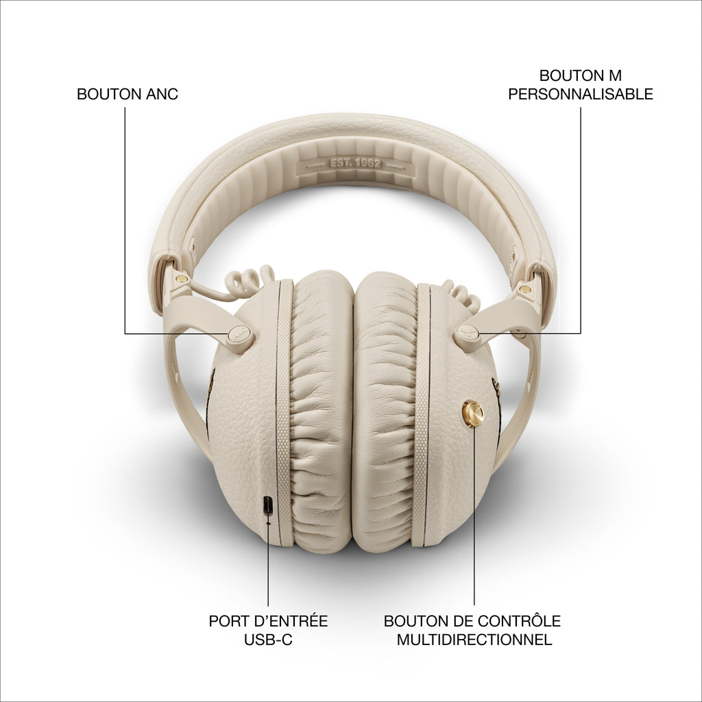 Marshall – Monitor III ANC - Cuffie Wireless - Crema, cuffie audio wireless di colore beige, vista frontale