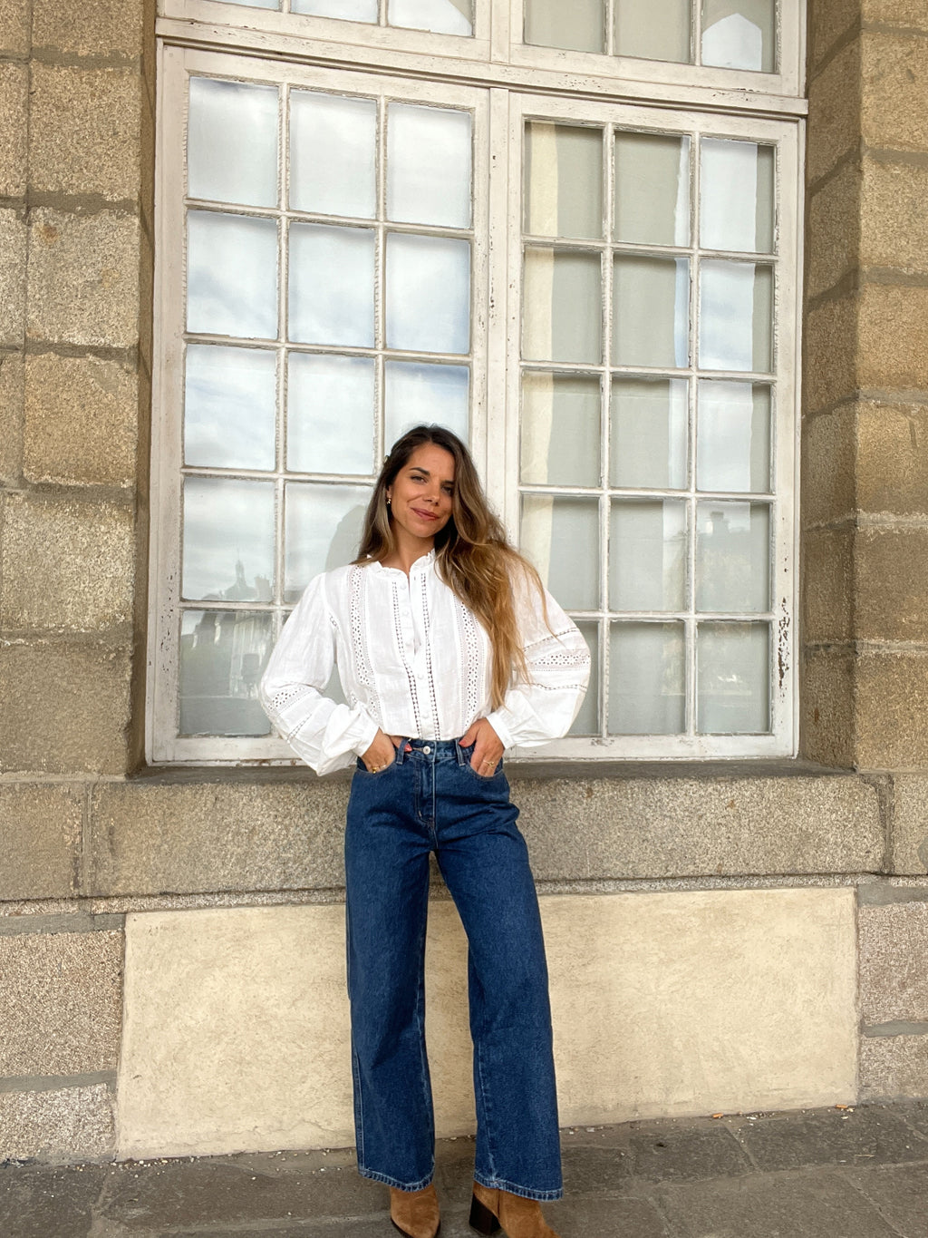 White Blouse with Colombe Embroidery
