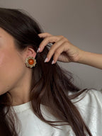 Boucles D’Oreilles Rochas Vintage - Soleils Dorés Et Ambrés
