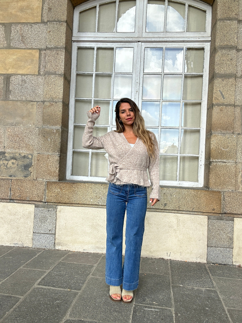 Cardigan à noeud Helena taupe