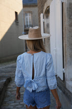 Blouse Brodée Cathy - Bleue