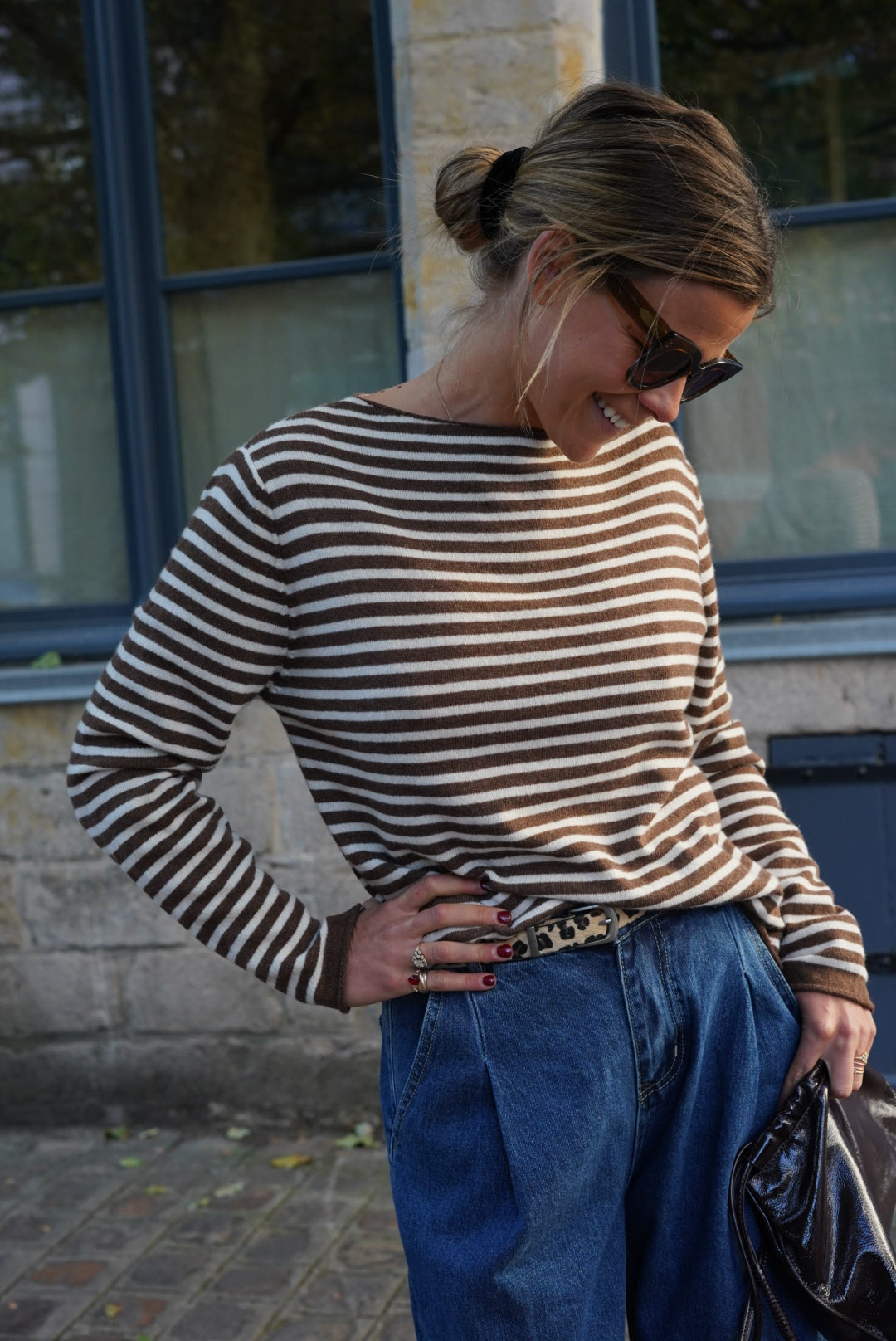 Tristan Striped Thin Sweater Brown/Ecru