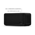 Marshall – Middleton II - Altavoz Portátil - Black & Brass, vista trasera de un altavoz negro con los puertos USB-C y AUX