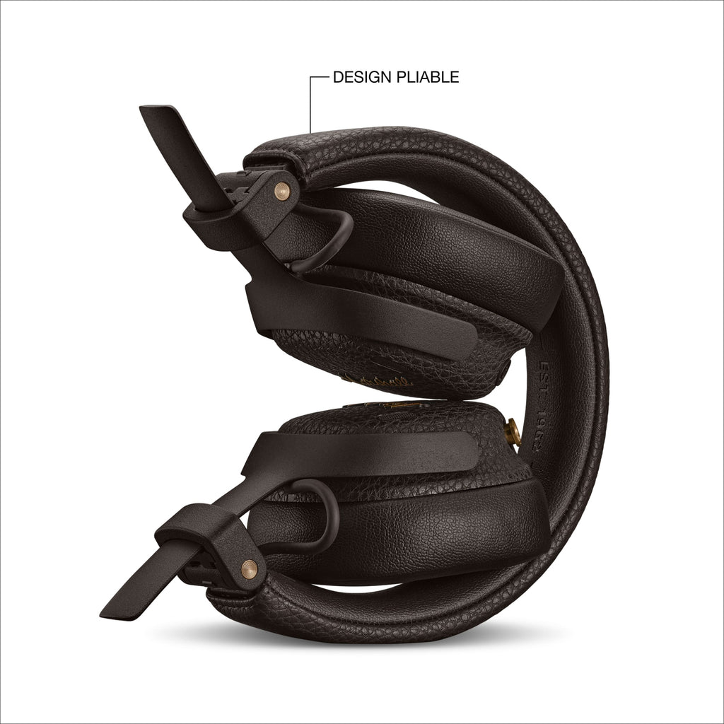 Marshall – Milton ANC - Auriculares Inalámbricos - Marrón, auriculares plegables negros de piel, vista de perfil