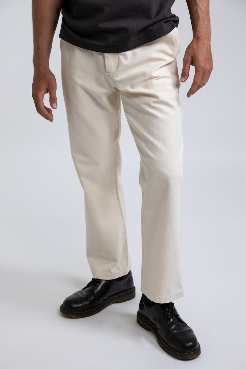 Rhythm - Pantalon Slub Pleated Chino - Natural - Homme