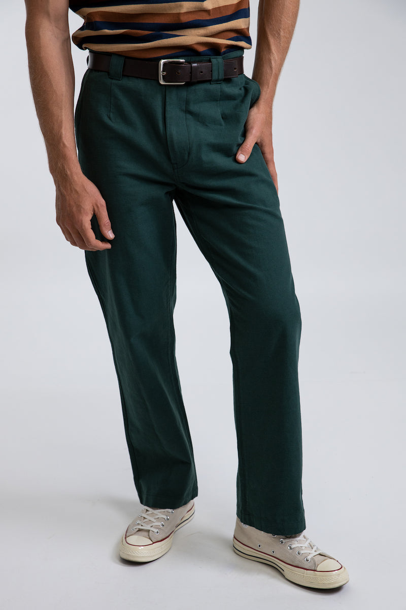 Rhythm - Pantalon Slub Pleated Chino - Pine - Homme