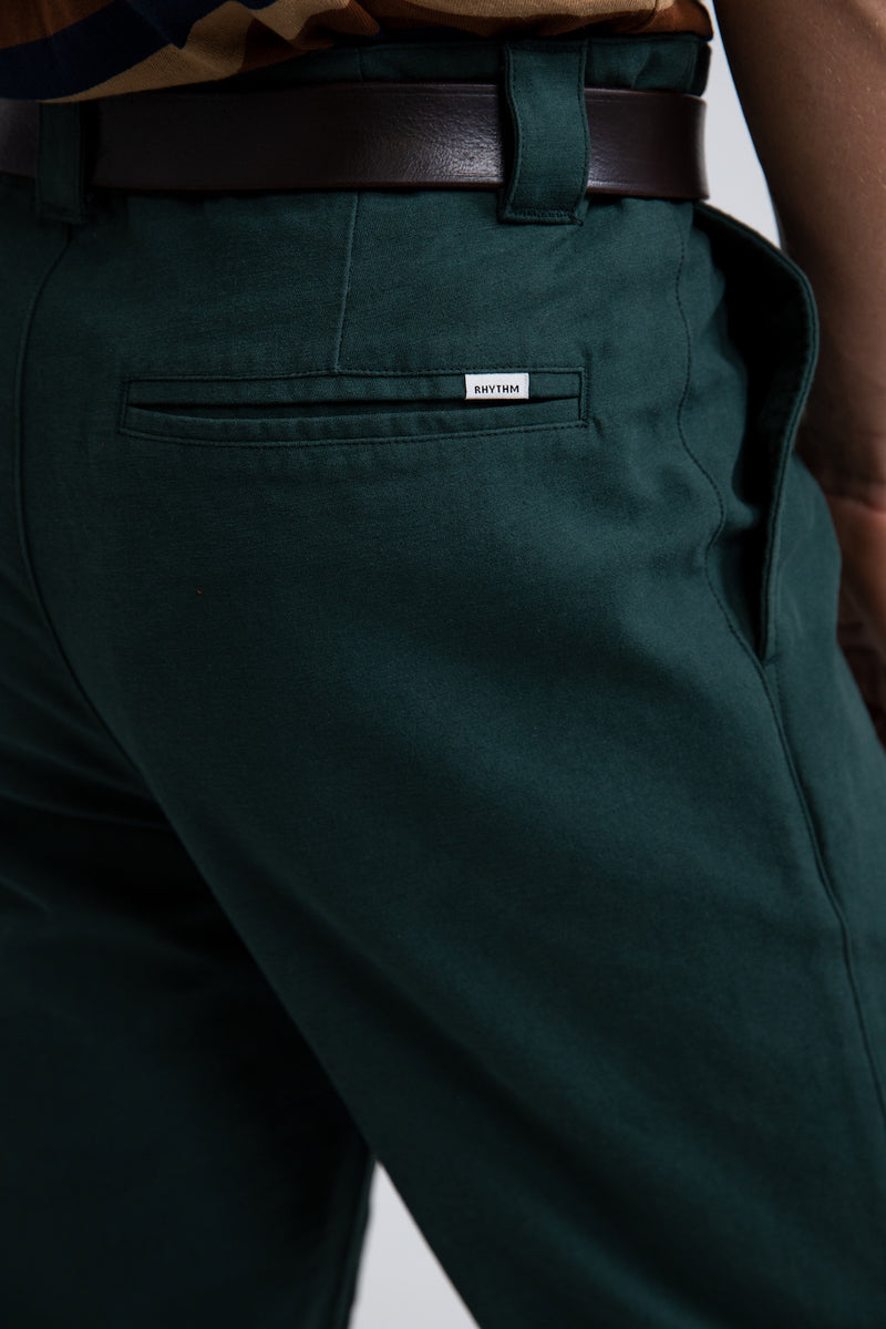 Rhythm - Pantalon Slub Pleated Chino - Pine - Homme