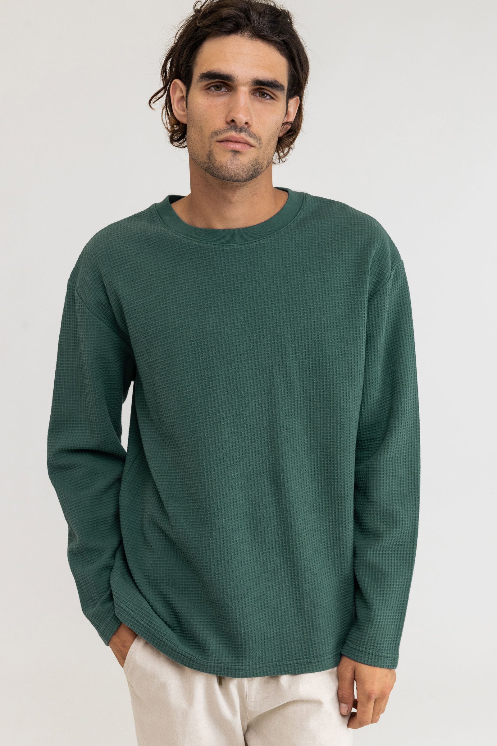 Rhythm - Camiseta de manga larga Waffle - Kelp - Hombre