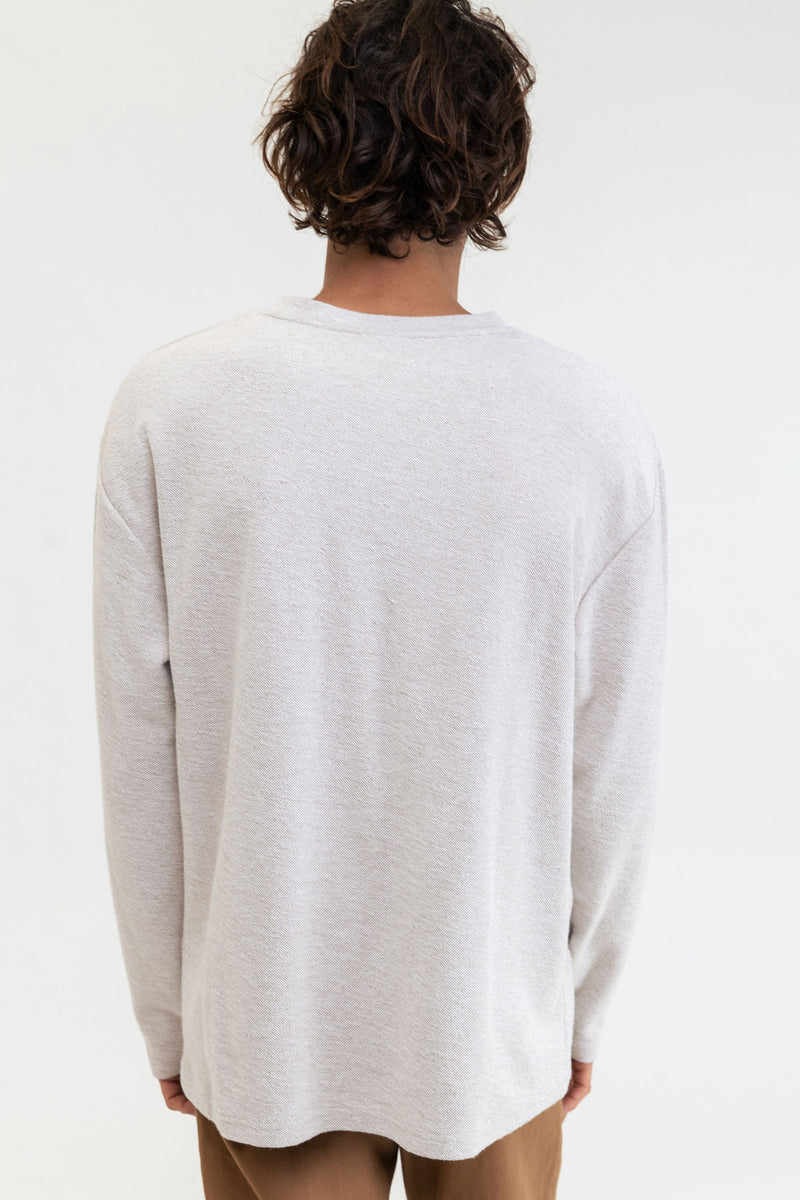 Rhythm - T-Shirt Vintage Linen Terry Ls Henley - Natural - Homme