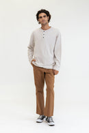 Rhythm - T-Shirt Vintage Linen Terry Ls Henley - Natural - Homme