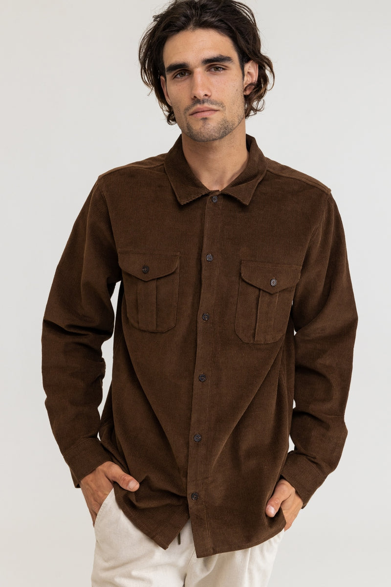 Rhythm - Chemise Corduroy Ls - Chocolate - Homme