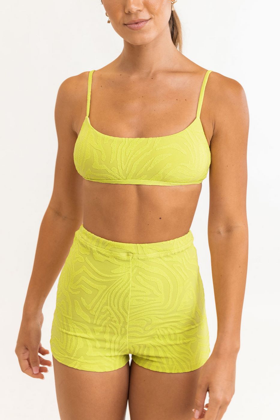Rhythm - Haut De Maillot Bengal Jacquard Crop - Celery - Femme