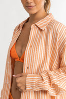 Rhythm - Chemise Stripe Oversize - Orange - Femme