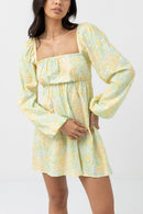 Rhythm - Vestido minifalda con estampado floral de manga larga Magnolia - Fern - Mujer