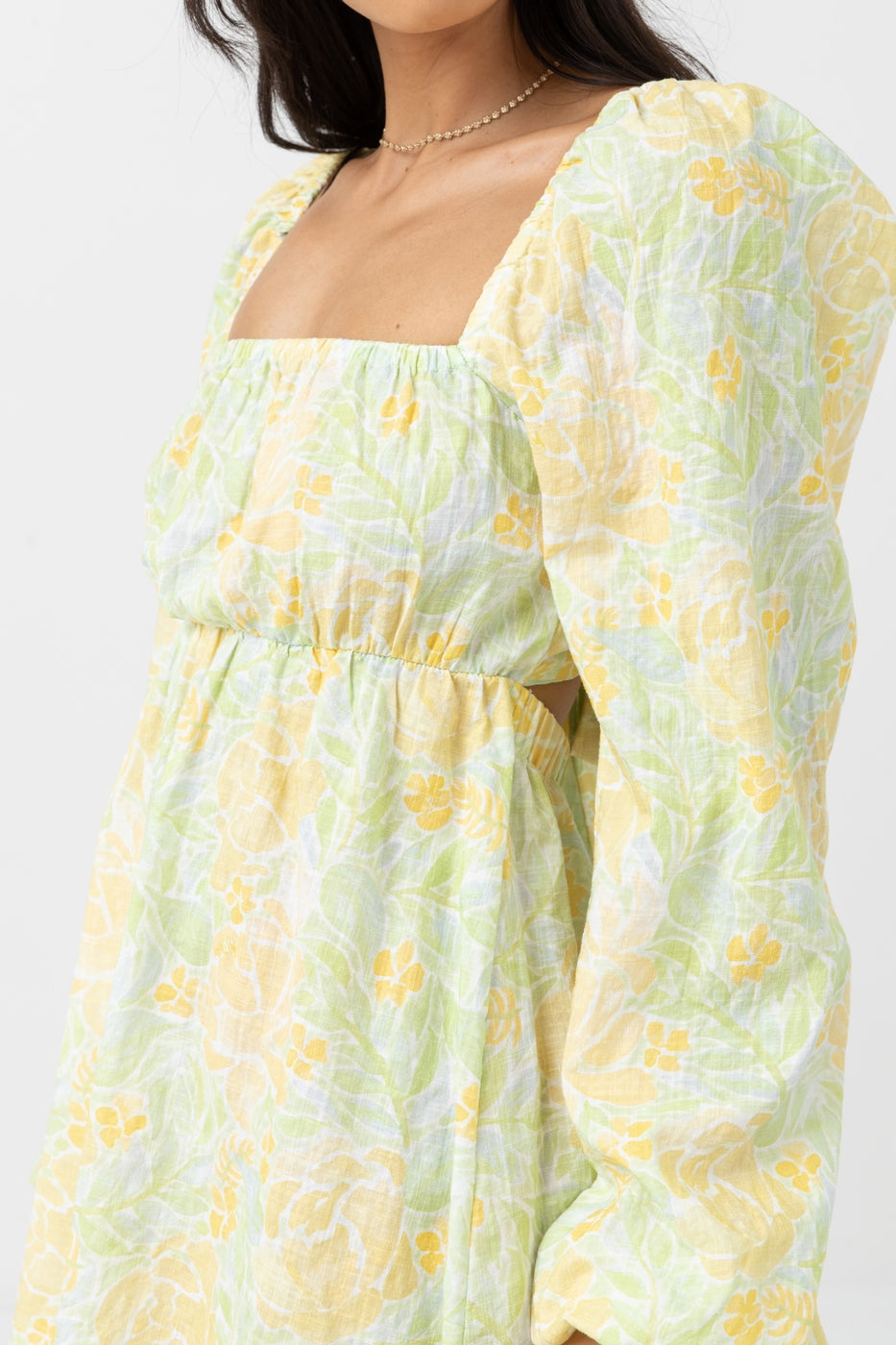 Rhythm - Robe Jupe Magnolia Floral Long Sleeve Mini D - Fern - Femme