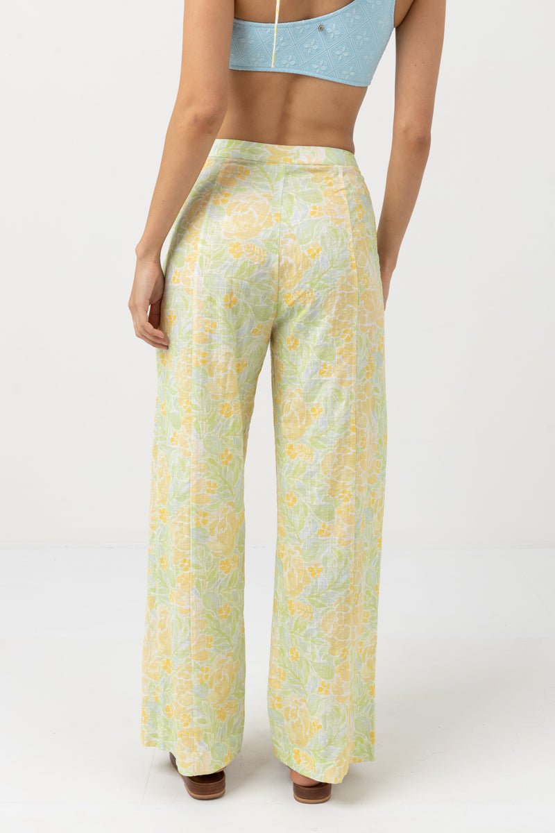 Rhythm - Pantalones anchos con estampado floral Magnolia - Fern - Mujer