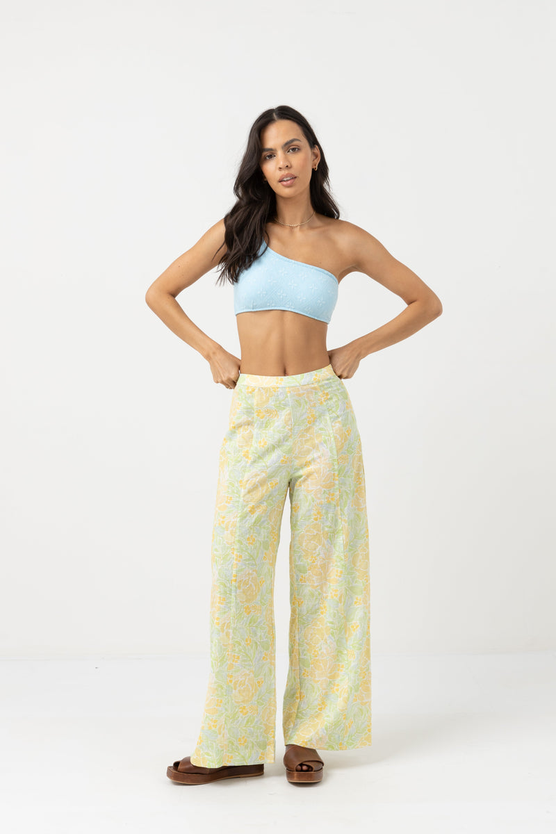 Rhythm - Pantalones anchos con estampado floral Magnolia - Fern - Mujer